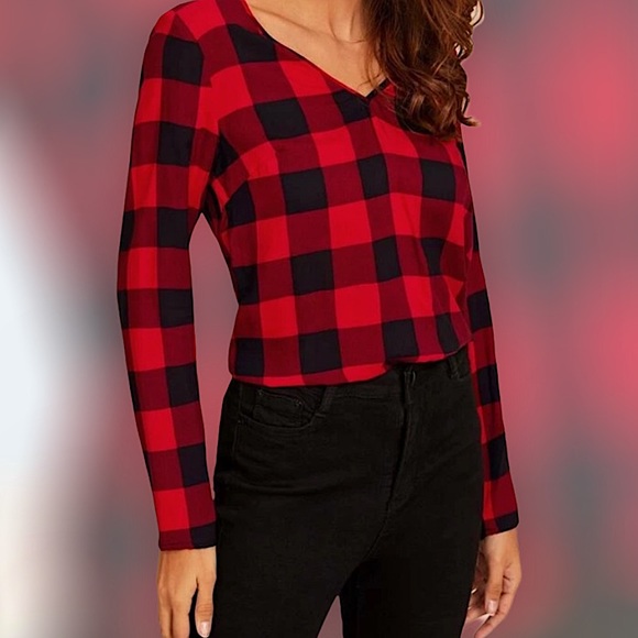 SHEIN Tops - 4/$20 Black and Red pullover Plaid Top